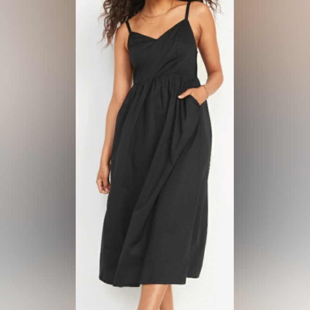 Old Navy Cotton-Poplin Black Cami Swing Dress-Size Medium & Large
